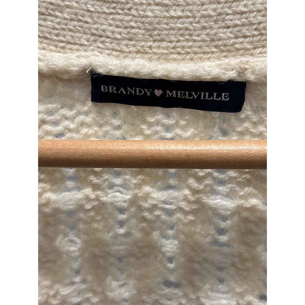 90% Wool Brandy Melville Cable Knit Cardigan Cream Button Front Chunky Cozy - Picture 3 of 10
